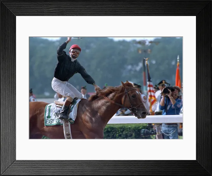 Framed Print : Pat Day Celebrating Atop Easy Goer