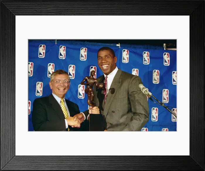 Framed Print : Magic Johnson and David Stern Shaking Hands Framed Print : Magic Johnson and David Stern Shaking Hands