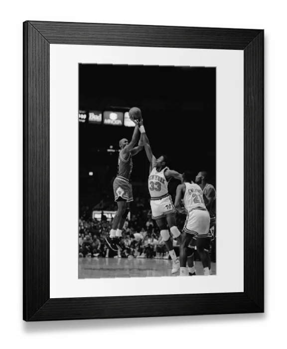 Framed Print : Patrick Ewing Trying to Block Michael Jordan Shot Framed Print : Patrick Ewing Trying to Block Michael Jordan Shot