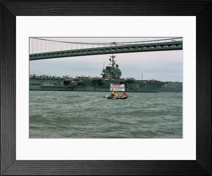 Framed Print : Greenpeace Activists Displaying Banner from Watercraft