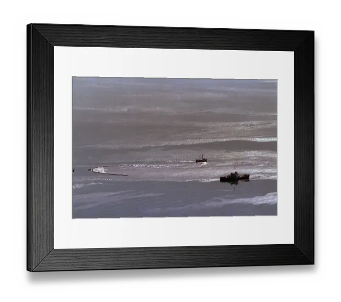 Framed Print : Boats Dragging Line Along Oil Spill Framed Print : Boats Dragging Line Along Oil Spill