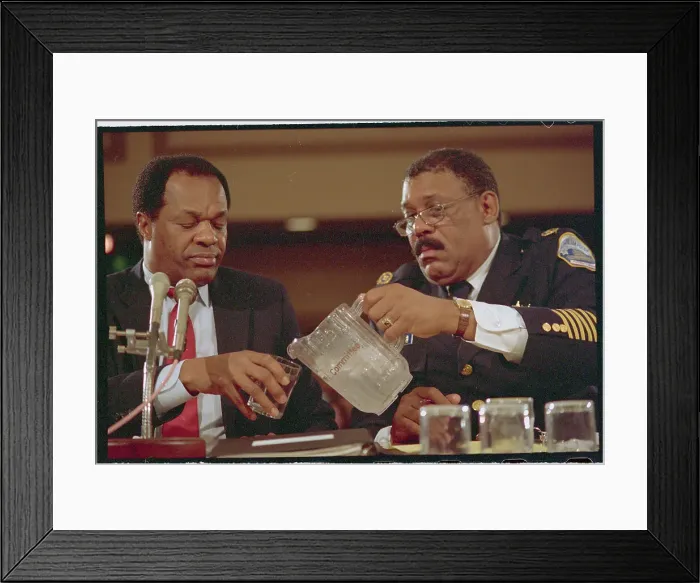 Framed Print : Officer Pouring Water for Marion Barry Framed Print : Officer Pouring Water for Marion Barry