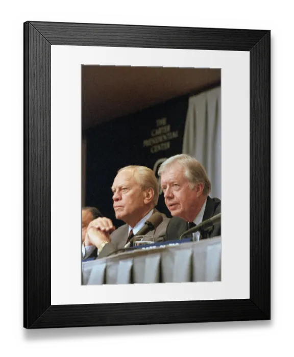 Framed Print : President Jimmy Carter and Gerald Ford at Microphones During Consultation Forum Framed Print : President Jimmy Carter and Gerald Ford at Microphones During Consultation Forum