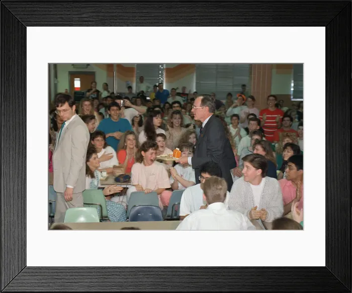 Framed Print : George Bush Sharing Food with Students Framed Print : George Bush Sharing Food with Students