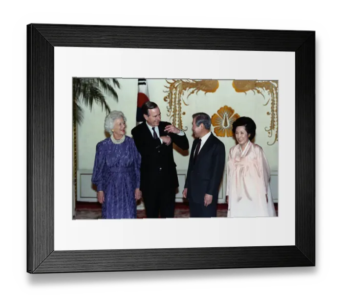 Framed Print : George Bush with Roh Tae Woo and Wives Framed Print : George Bush with Roh Tae Woo and Wives
