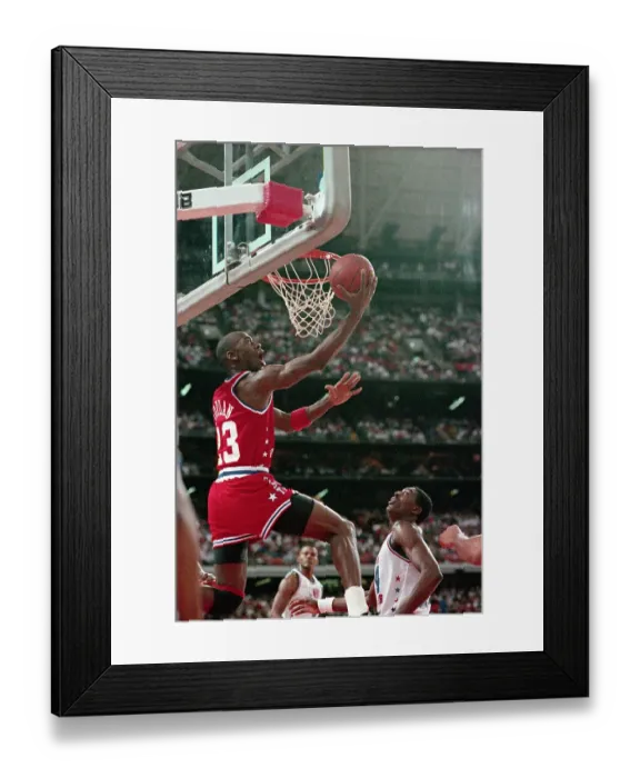 Framed Print : Akeem Olajuwon Watching Michael Jordan