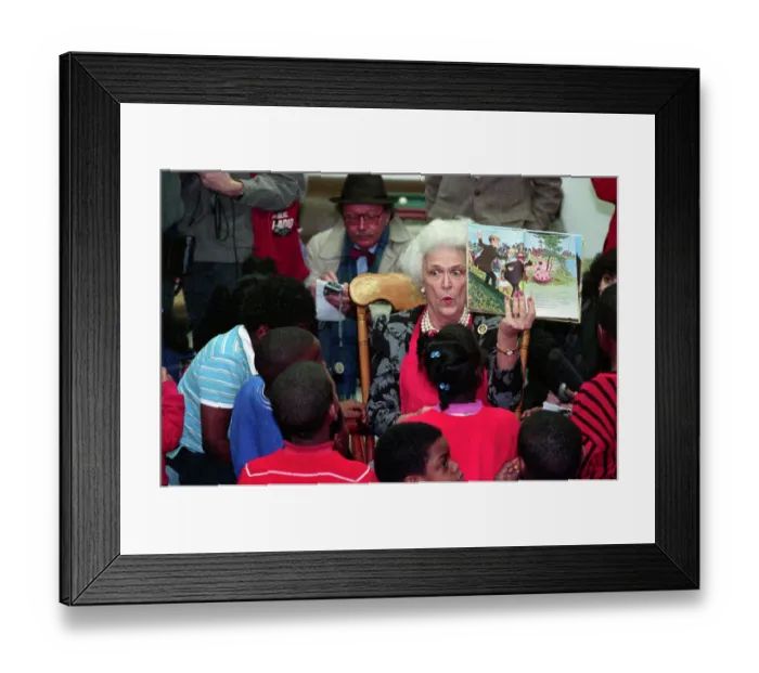 Framed Print : Barbara Bush Reading Story to Children Framed Print : Barbara Bush Reading Story to Children