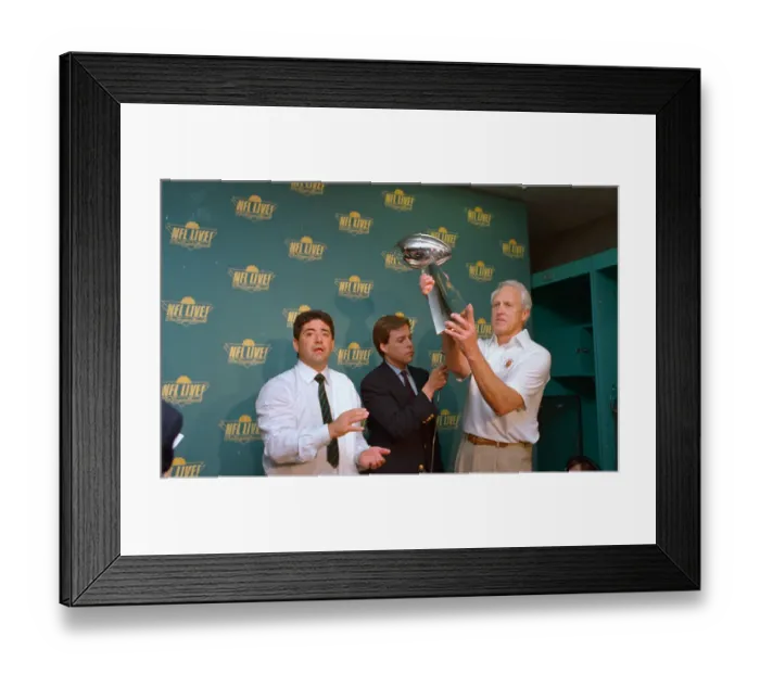 Framed Print : Bill Walsh Holding Trophy Framed Print : Bill Walsh Holding Trophy