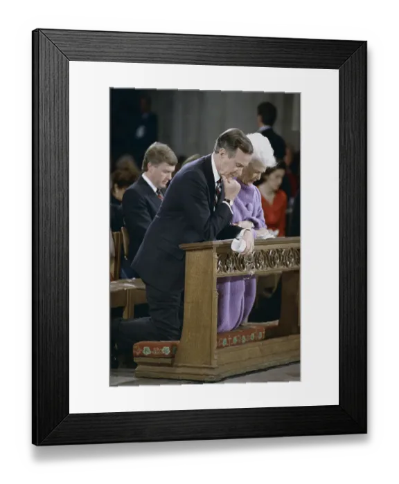 Framed Print : George Bush Praying at Thanksgiving Service Framed Print : George Bush Praying at Thanksgiving Service