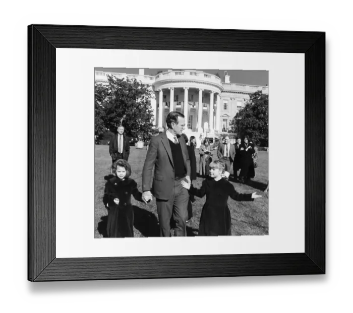 Framed Print : George Bush Strolling with His Grandchildren at White House Framed Print : George Bush Strolling with His Grandchildren at White House