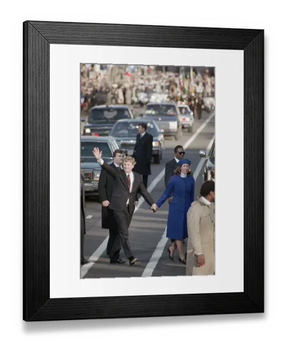 Framed Print : Dan Quayle and Wife Walking in Parade Framed Print : Dan Quayle and Wife Walking in Parade