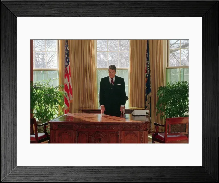 Framed Print : Ronald Reagan Looking at Empty Desk Framed Print : Ronald Reagan Looking at Empty Desk