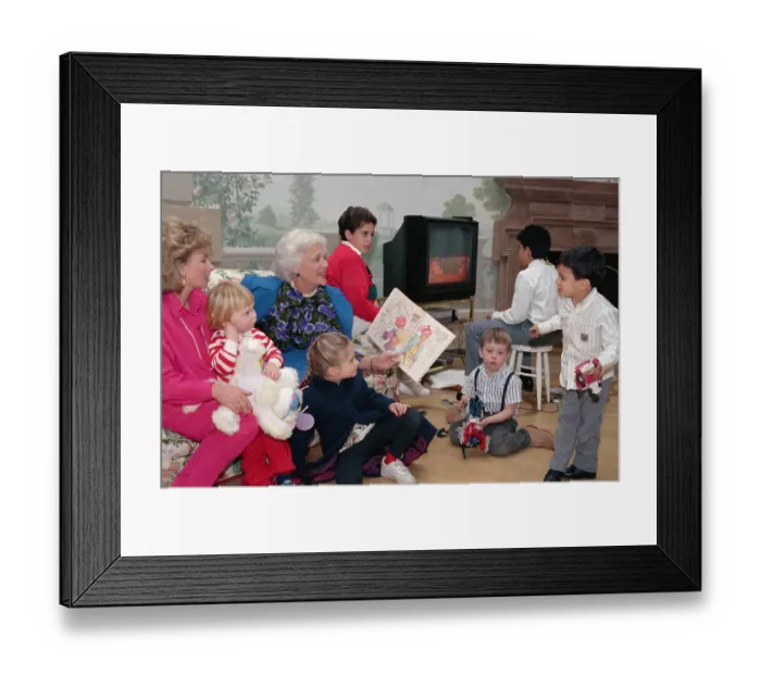 Framed Print : Barbara and Sharon Bush with Children Framed Print : Barbara and Sharon Bush with Children