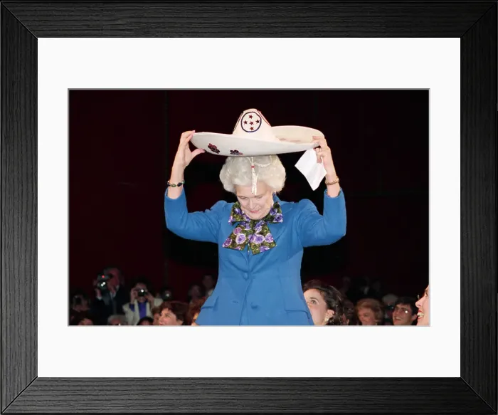 Framed Print : Barbara Bush Wearing a Sombrero