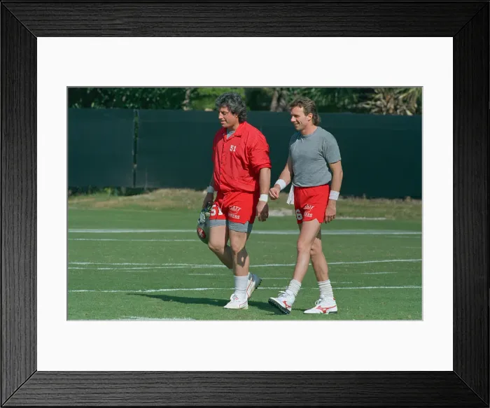 Framed Print : Joe Montana and Randy Cross on Practice Field Framed Print : Joe Montana and Randy Cross on Practice Field