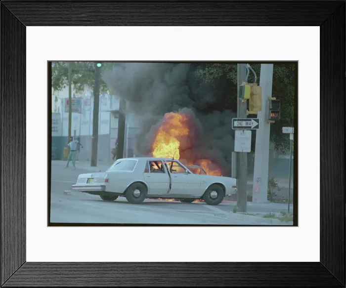 Framed Print : Burning Automobile Caused by Riots Framed Print : Burning Automobile Caused by Riots