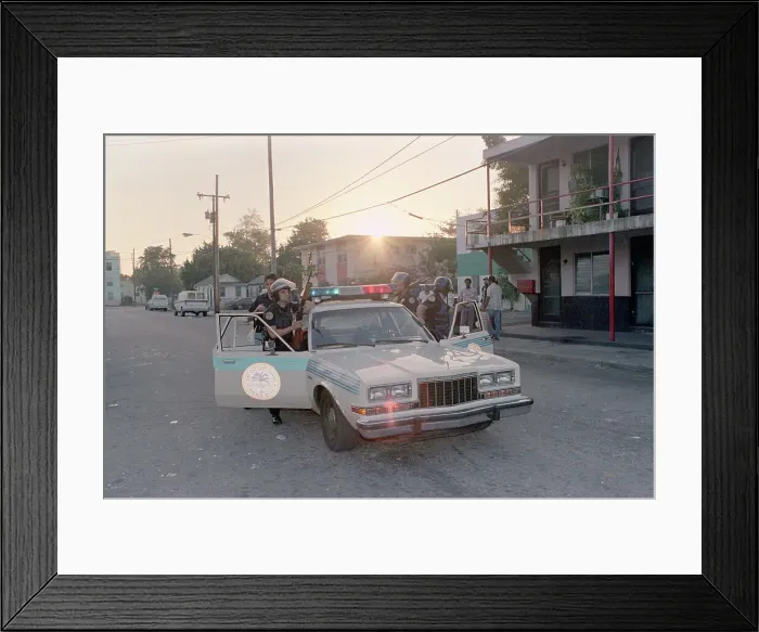Framed Print : Police Canvassing Protest Torn Area