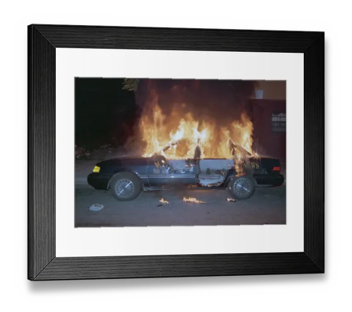Framed Print : Automobile Burning During Riots Framed Print : Automobile Burning During Riots