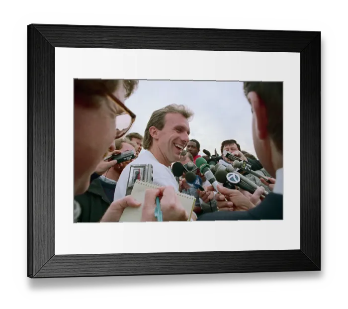 Framed Print : Joe Montana Talking to Reporters Framed Print : Joe Montana Talking to Reporters