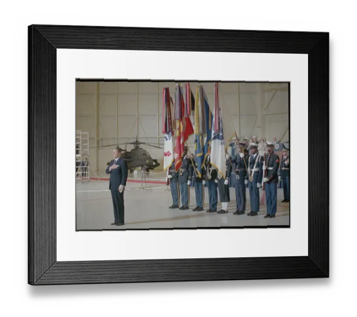 Framed Print : Ronald Reagan Saluting During National Anthem Framed Print : Ronald Reagan Saluting During National Anthem
