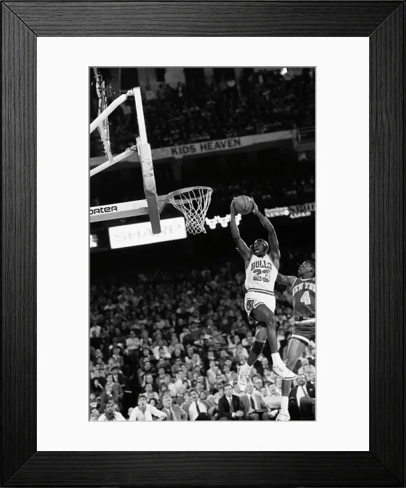 Framed Print : Patrick Ewing Trying to Block Michael Jordan Framed Print : Patrick Ewing Trying to Block Michael Jordan