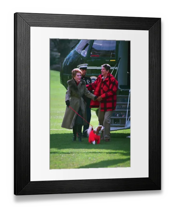 Framed Print : Ronald Reagan and Wife with Dog Arriving at White House Framed Print : Ronald Reagan and Wife with Dog Arriving at White House