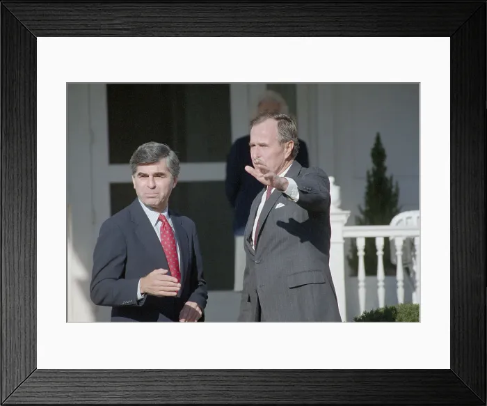 Framed Print : George Bush Waving with Michael Dukakis Framed Print : George Bush Waving with Michael Dukakis