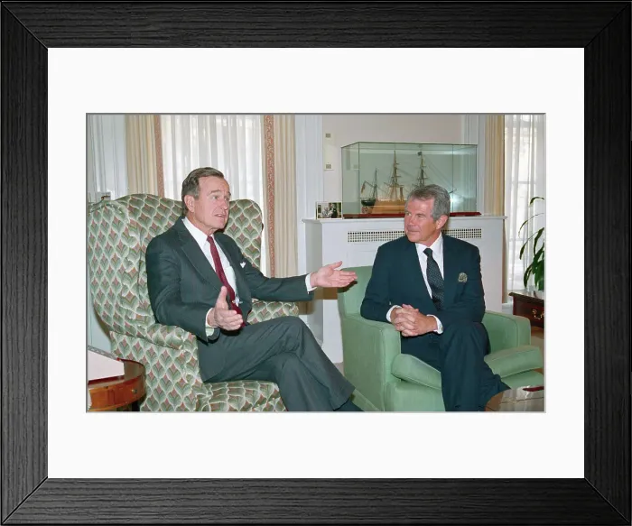 Framed Print : George Bush and Pat Robertson Conversing Framed Print : George Bush and Pat Robertson Conversing