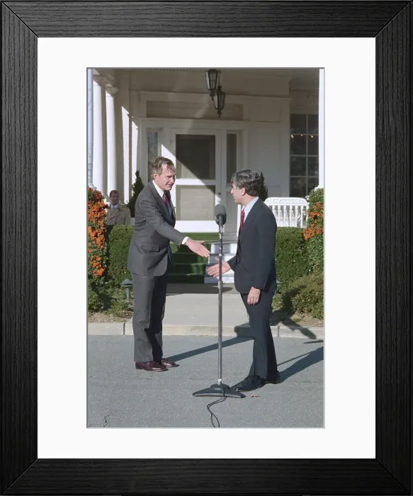 Framed Print : George Bush and Michael Dukakis Shaking Hands