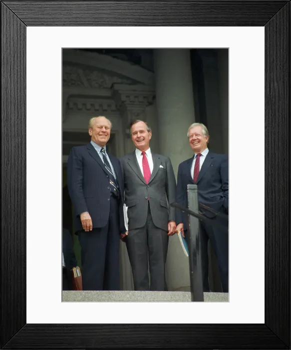 Framed Print : Gerald Ford and Jimmy Carter Meeting with George Bush