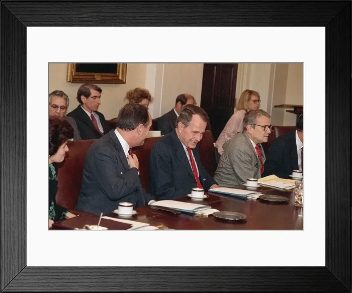 Framed Print : George Bush Laughing at Cabinet Meeting Framed Print : George Bush Laughing at Cabinet Meeting