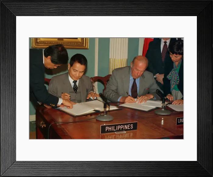 Framed Print : Raul Manglapul and George Shultz Signing Agreement Framed Print : Raul Manglapul and George Shultz Signing Agreement