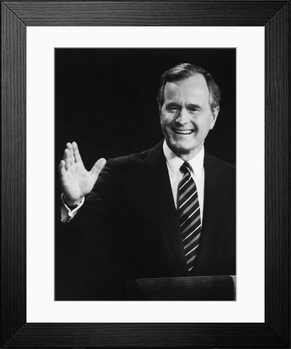 Framed Print : George Bush Waves To Audience at Debate Framed Print : George Bush Waves To Audience at Debate