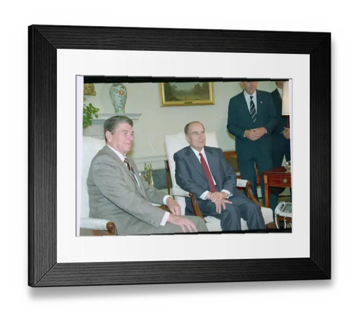 Framed Print : Francois Mitterrand and Ronald Reagan in Oval Office Framed Print : Francois Mitterrand and Ronald Reagan in Oval Office