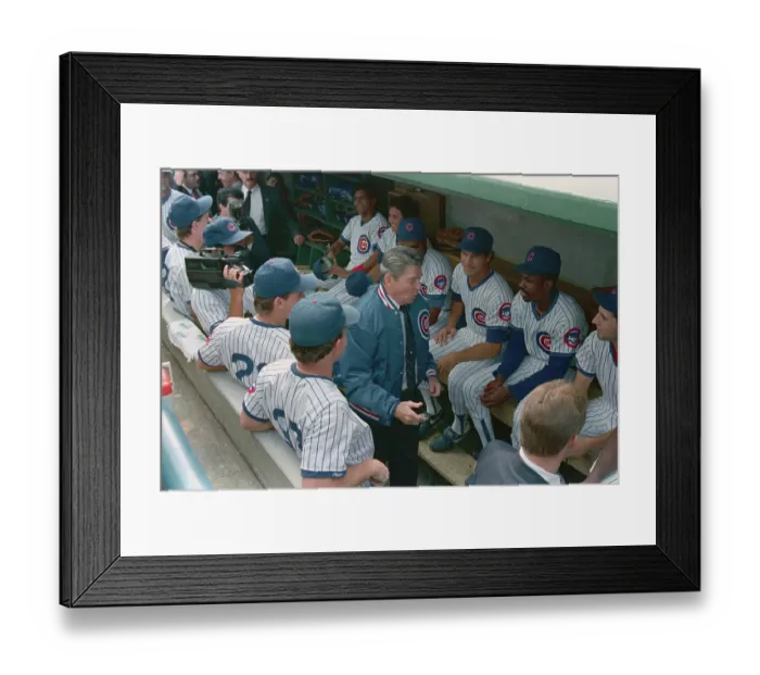 Framed Print : Ronald Reagan Visiting Chicago Cubs in Dugout Framed Print : Ronald Reagan Visiting Chicago Cubs in Dugout