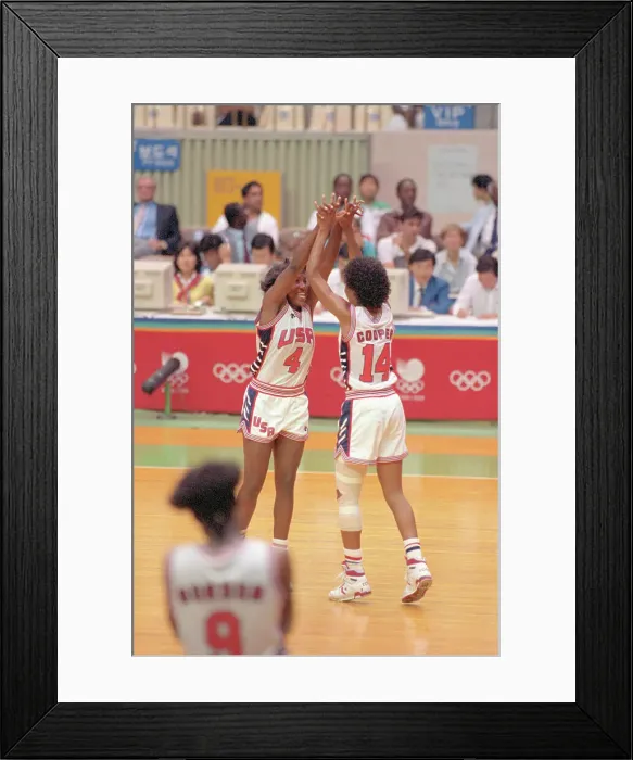 Framed Print : Basketball Teammates Celebrating Win