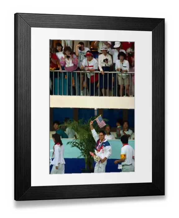 Framed Print : Greg Louganis Waving American Flag Framed Print : Greg Louganis Waving American Flag