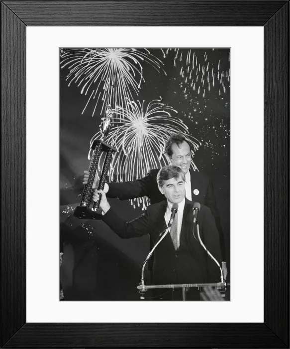 Framed Print : Bill Bradley and Michael Dukakis with Trophy Framed Print : Bill Bradley and Michael Dukakis with Trophy