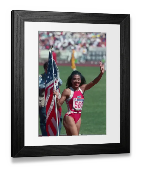 Framed Print : Folrence Joyner-Griffiths Carrying American Flag