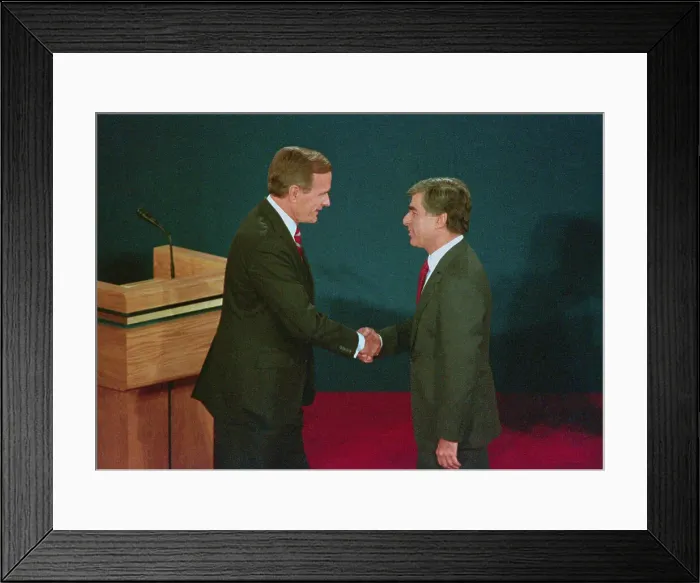 Framed Print : George Bush and Michael Dukakis Shaking Hands