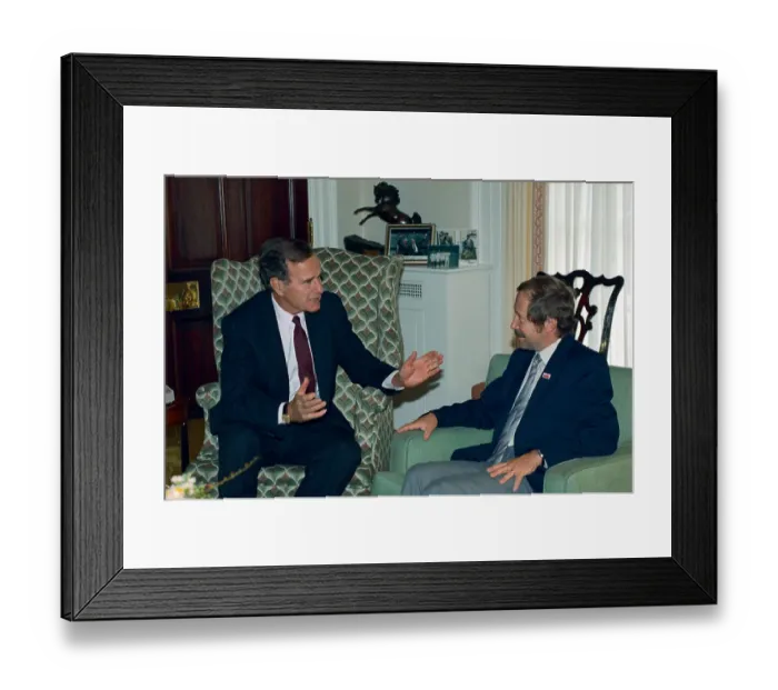 Framed Print : George Bush and Janusz Onyszkiewicz Conversing Framed Print : George Bush and Janusz Onyszkiewicz Conversing