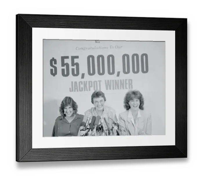 Framed Print : Lottery Winner and Others Conversing with Reporters