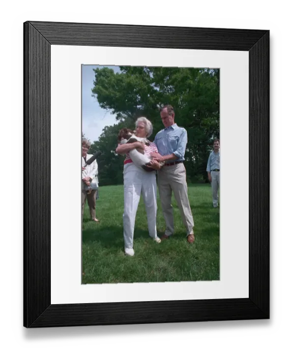 Framed Print : Dog Kissing Barbara Bush Framed Print : Dog Kissing Barbara Bush