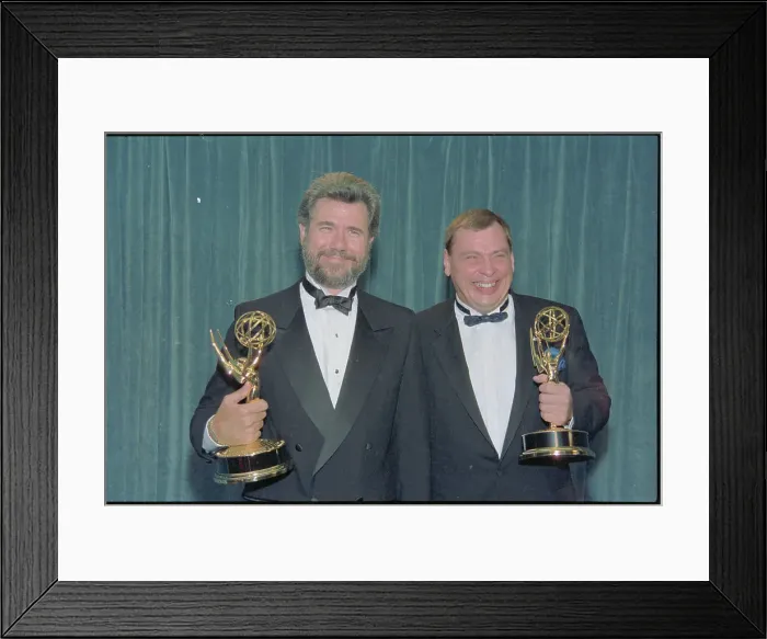 Framed Print : John Larroquette and Larry Drake Holding Awards Framed Print : John Larroquette and Larry Drake Holding Awards