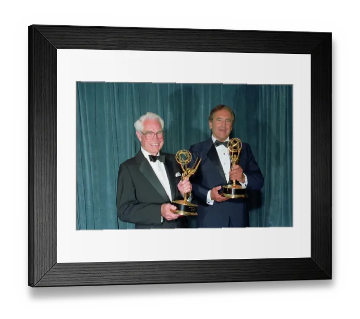 Framed Print : William Hanna and Joseph Barbera Holding Emmy Awards Framed Print : William Hanna and Joseph Barbera Holding Emmy Awards
