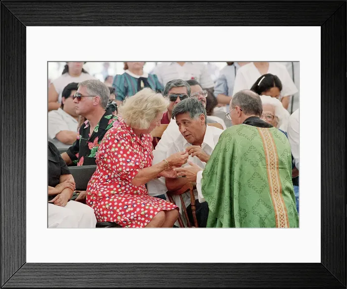 Framed Print : Cesar Chavez Receiving Bread from Ethel Kennedy Framed Print : Cesar Chavez Receiving Bread from Ethel Kennedy