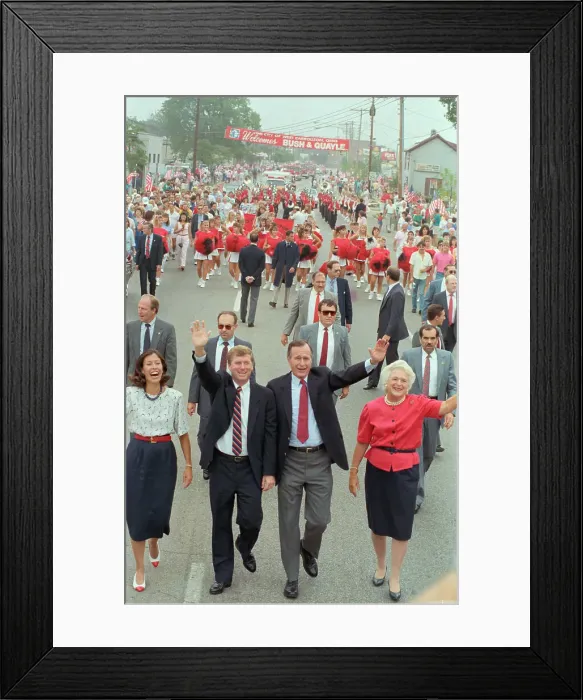 Framed Print : George Bush and Dan Quayle Marching with Wives Framed Print : George Bush and Dan Quayle Marching with Wives