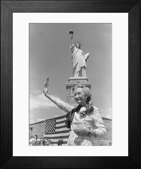 Framed Print : Communist Prison Survivor Nien Cheng Holding American Flag Framed Print : Communist Prison Survivor Nien Cheng Holding American Flag