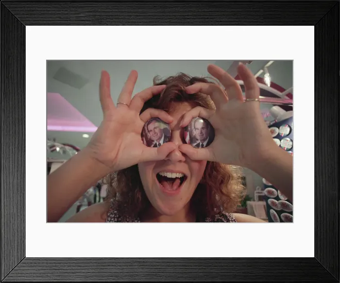 Framed Print : Woman Holding George Bush Campaign Buttons Framed Print : Woman Holding George Bush Campaign Buttons