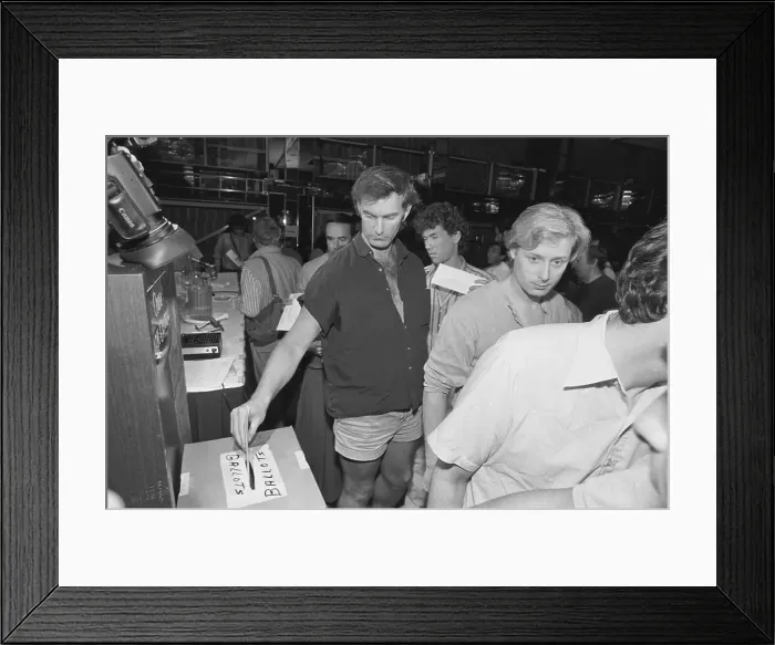 Framed Print : Author John Sayles Voting at Writers Guild of America Framed Print : Author John Sayles Voting at Writers Guild of America